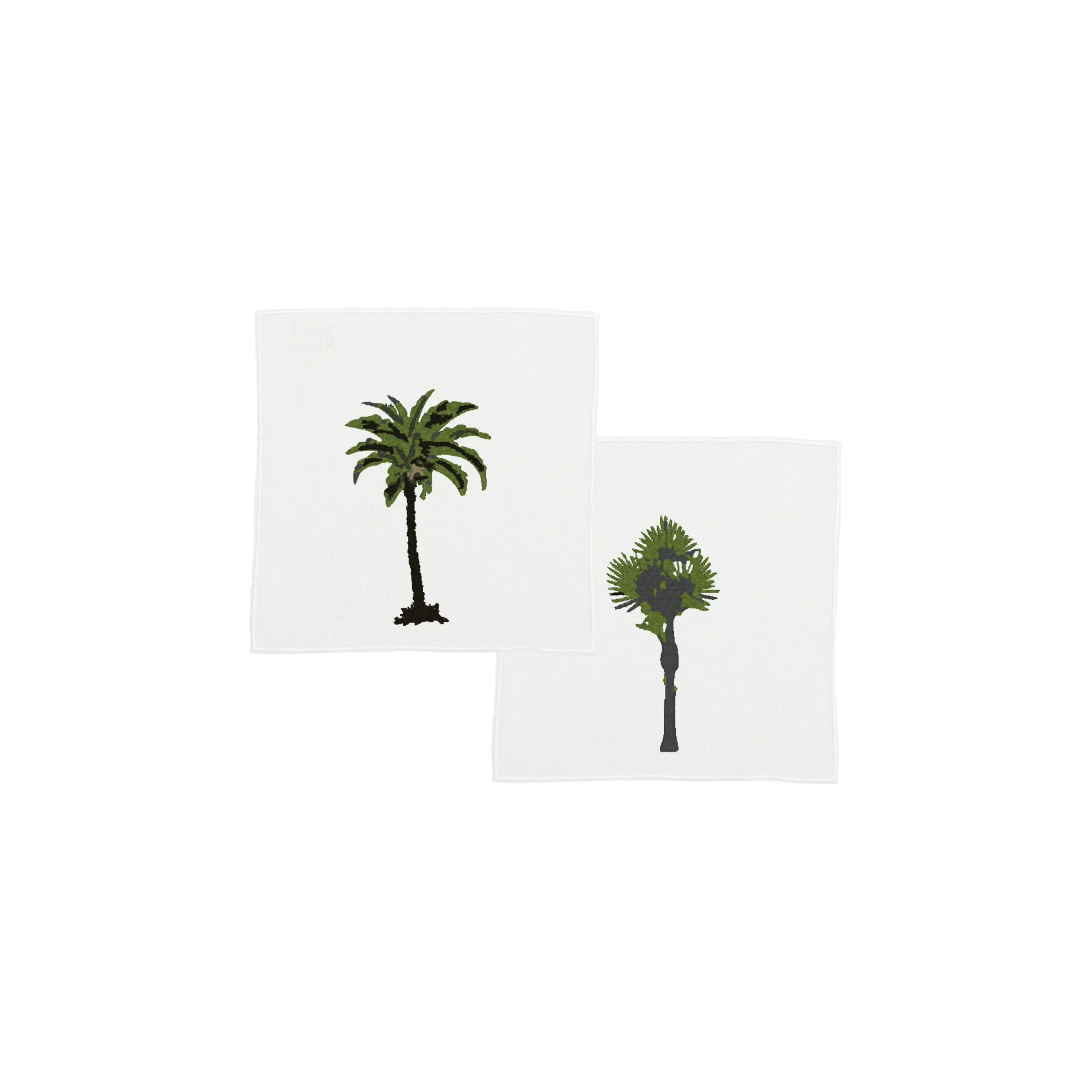 Set di 2 Cocktail in lino Bianco con ricami Palma e Papiro
