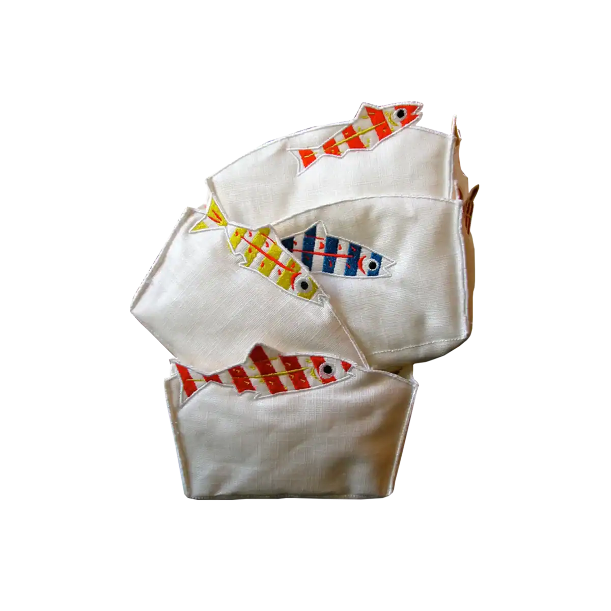 Cestino per il  Pane con Sardine multicolore ricamate