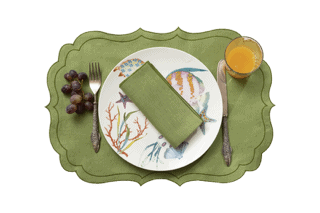 lagallinamatta lino gommato ricamo tovaglietta ninette verde tovagliolo quadro