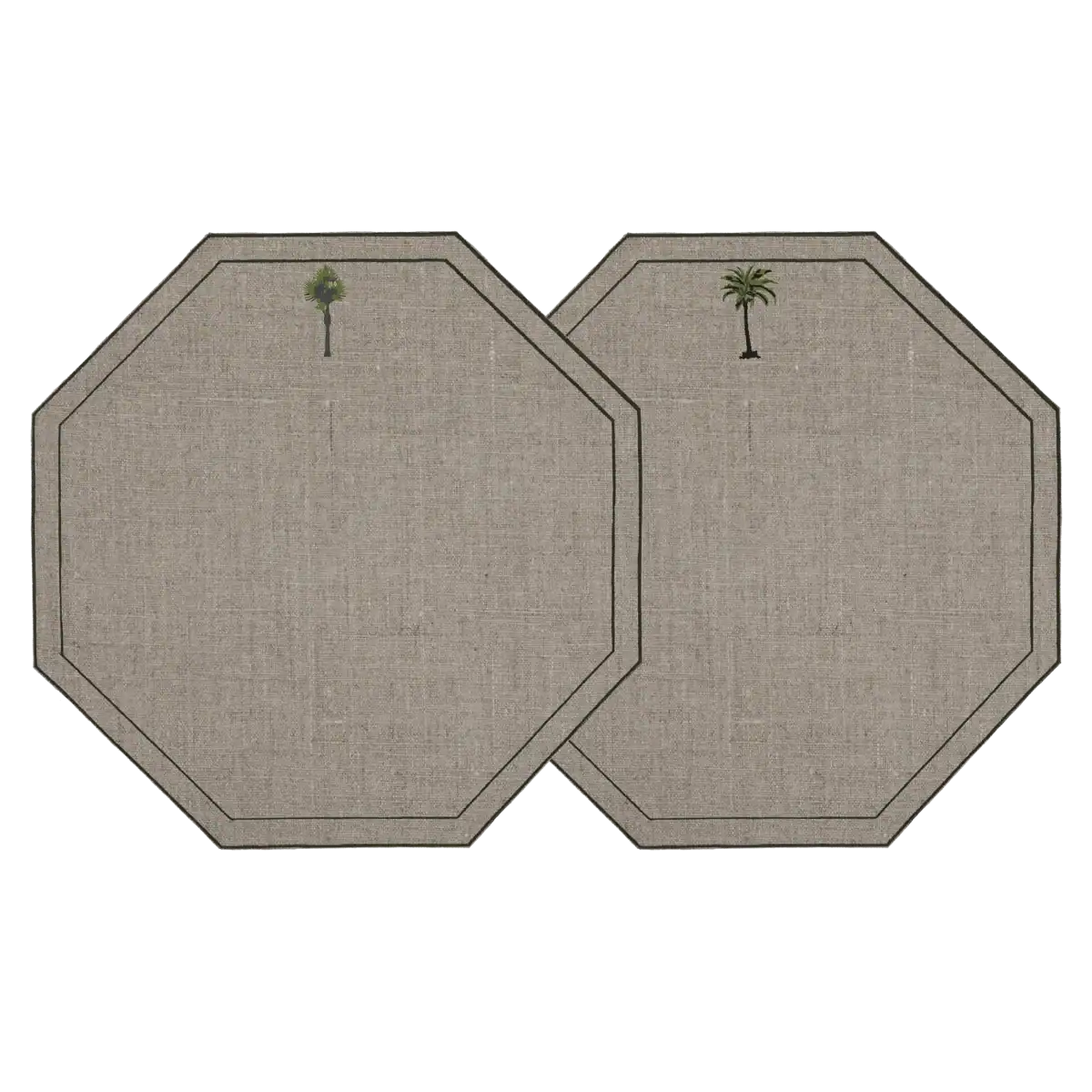 Set di 2 Tovagliette Octagon con Ricamo Palma e Papiro colore Kaki