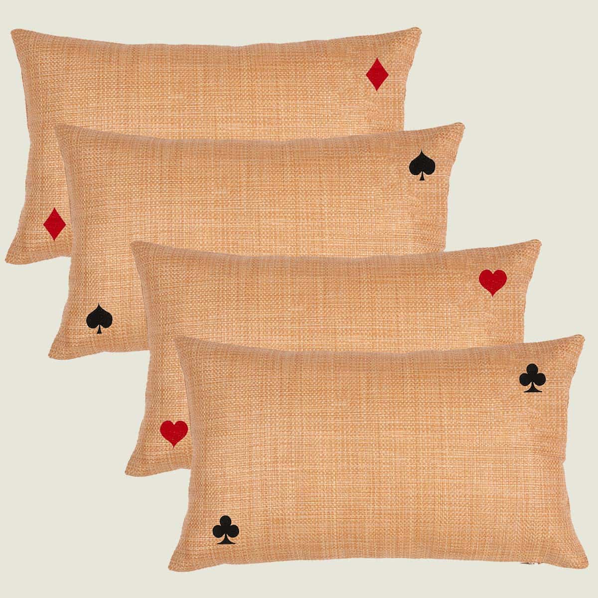 Set di 4 cuscini in Rafia con semi delle carte da gioco
